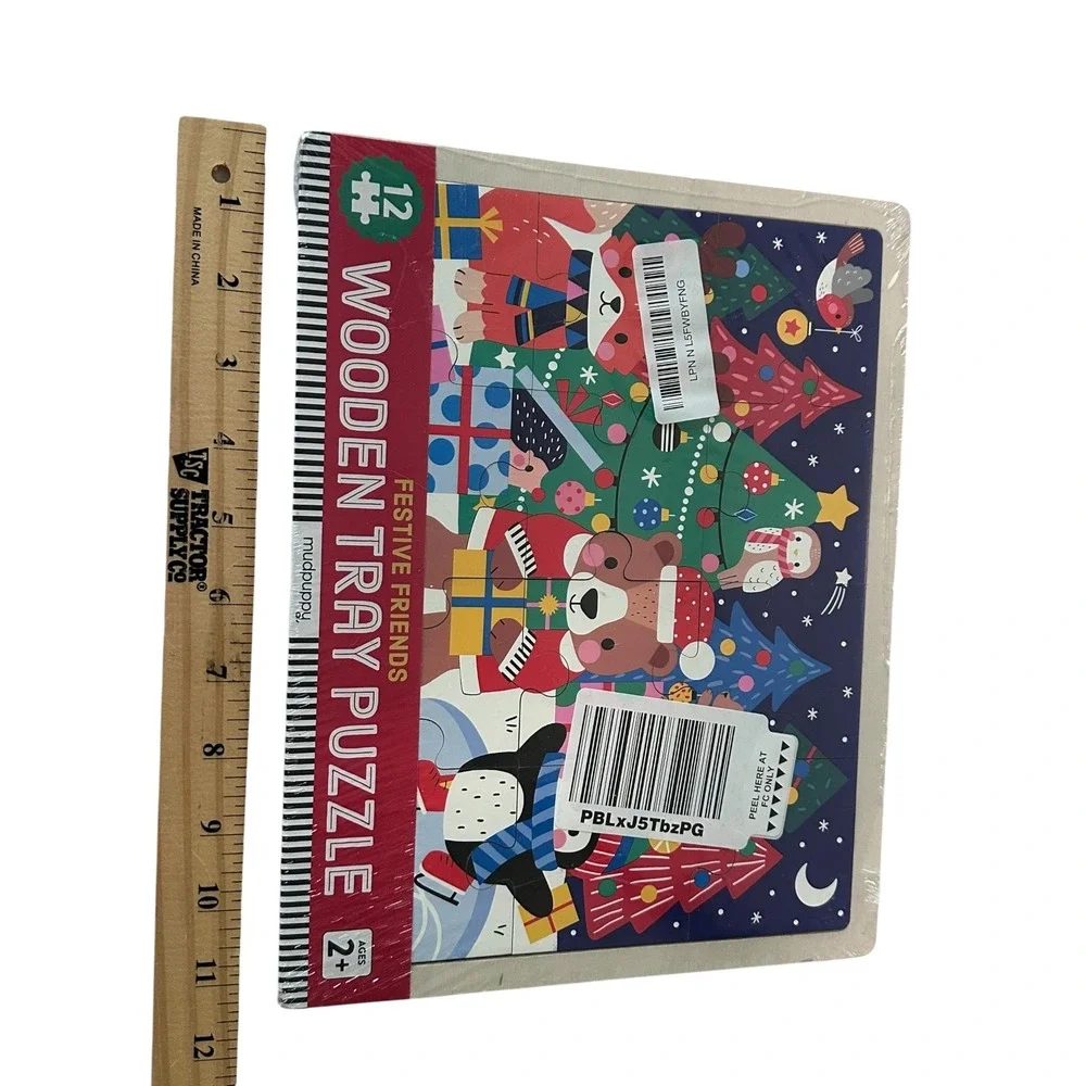 Mudpuppy Festive Friends Wooden Tray Puzzle Kids 12pc Multicolor New Christmas
